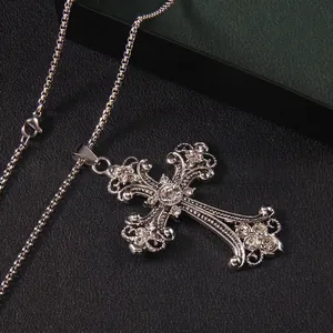 Collana a croce in acciaio inossidabile hip hop retrò con strass e catena a sfere uomo