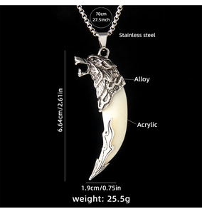 Tableau des tailles détaillé pour collier pendentif dent de loup rétro en acier