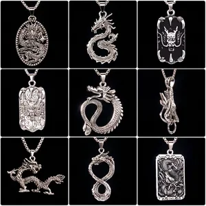 Collana con Pendente Totem Drago in Lega e Catena in Acciaio Inossidabile Stile Cinese Zodiaco Gioielli Regalo Unisex