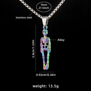 Rainbow skeleton pendant necklace made of stainless steel for hip hop streetwear style