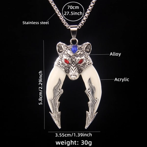 Vintage wolf tooth necklace with stainless steel chain and acrylic fangs for men