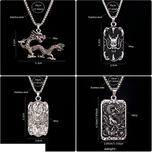 Collana retrò in acciaio inossidabile con ciondolo totem drago cinese su sfondo nero