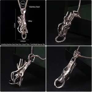 Collana con testa di drago d'argento in acciaio inossidabile con pendente vintage