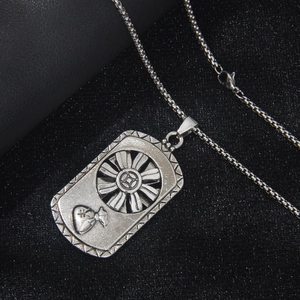 Hip-hop vintage silver square pendant necklace with rotating money bag and box chain