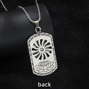 Hip hop vintage silver spinning square pendant with lotus and box chain back view