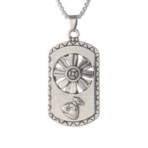 Vintage silver rotating money bag pendant necklace with hollow wheel and chain