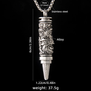 Collier vintage pour homme avec pendentif balle en acier et motif de dragon en relief