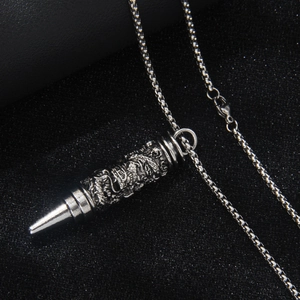 Pendentif balle en acier inoxydable avec motif de dragon sculpté et chaîne vintage
