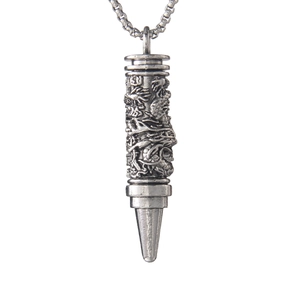 Collier avec pendentif dragon rétro en acier inoxydable finition argentée vieillie homme