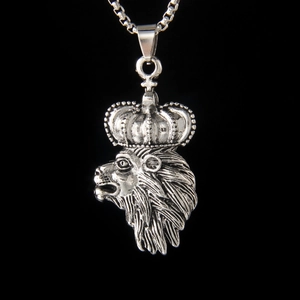 Vintage Hip Hop Lion Head Crown Pendant Necklace With Stainless Steel Chain Alloy King Jewelry Accessory For Men Women
