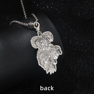 Back view of silver lion crown necklace with textured matte finish on bead chain