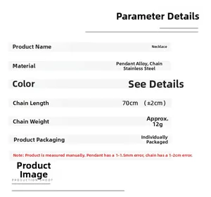 Detailed technical specifications for stainless steel evil eye necklace with 70cm chain