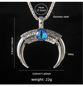 Detailed specs of gothic devil eye moon pendant with 70cm stainless steel chain
