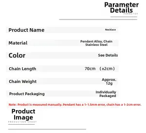 Detailed size and material specification chart for the colorful wolf fang pendant necklace
