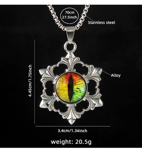 Detail view of Evil Eye necklace with 70cm chain and 4.45cm stainless steel pendant