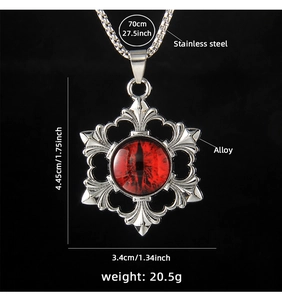 Detail view showing dimensions of Evil Eye pendant with snowflake pattern on 70cm chain