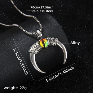 Mens stainless steel necklace with ox horn devil eye pendant in retro hip-hop style