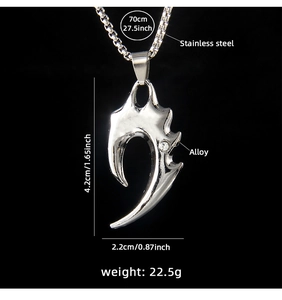 Detail view of tribal hook necklace with dimensions 70cm chain and 4.2cm pendant