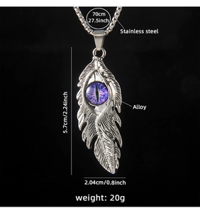 Spécifications détaillées de taille pour le collier plume œil de démon en acier inox