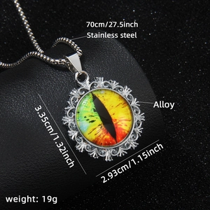 Unique stainless steel necklace with vibrant Evil Eye pendant on a black backdrop