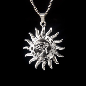 Vintage Stainless Steel Alloy Eye Of Horus Sun Pendant Necklace Egyptian Rune Mystic Punk Jewelry For Men Women Daily Accessory