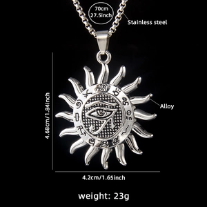 Vintage stainless steel sun god eye of horus pendant necklace with mystery runes