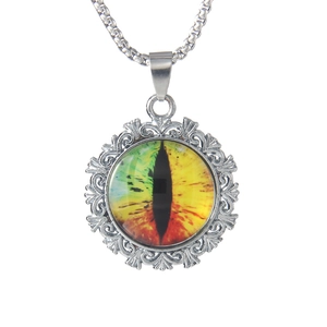 Unique stainless steel evil eye pendant necklace with colorful glass inlay and box chain