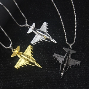 Fighter Jet Plane Model Pendant Necklace Stainless Steel Alloy Box Chain Military Aviation Aviation Gift For Men Women