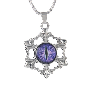 Gothic evil eye snowflake pendant necklace in silver stainless steel for men