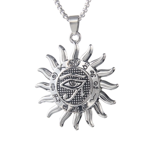 Vintage stainless steel Horus Eye sun pendant necklace with viking dragon chain