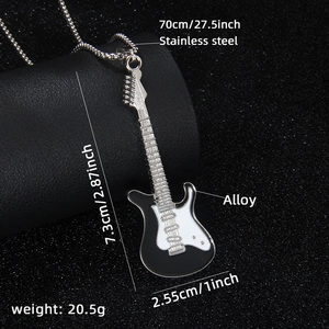 Collier chaîne à billes en acier inoxydable avec pendentif guitare électrique noire 70cm