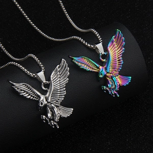 Eagle Pendant Necklace Stainless Steel Box Chain Alloy Bird Necklace For Men Women Iridescent Rainbow Silver Jewelry