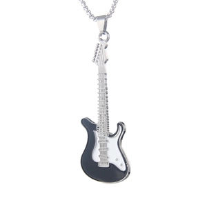Collier pendentif guitare électrique créatif avec émail noir et blanc en acier