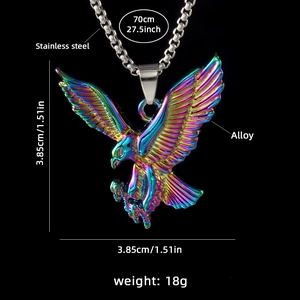 Rainbow gradient eagle pendant necklace in stainless steel with 70cm long box chain