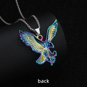 Rainbow gradient eagle pendant necklace made of stainless steel with long ball chain