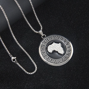 Collana con Ciondolo Rotondo Mappa Africa Catena Box in Acciaio Inossidabile Meandro Smalto Hip Hop Punk Gioielli per Uomo Donna