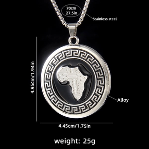 Collana hip hop con ciondolo mappa Africa in acciaio inossidabile e bordo a greca