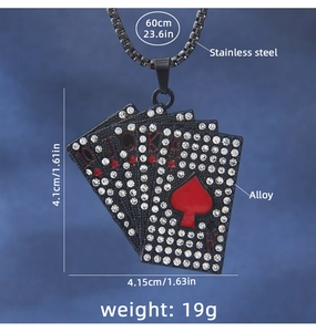 Detailed size and material guide for the black poker royal flush necklace pendant