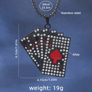 Iced out straight flush poker card pendant necklace with black stainless steel chain