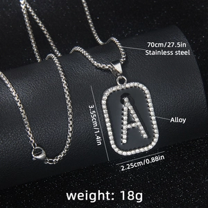Hip hop black enamel pendant necklace with letter A and crystal inlay on stainless steel chain