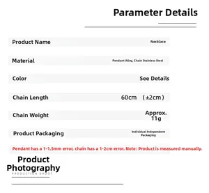 Detailed size chart for the retro skull cross necklace with 60cm chain length specs