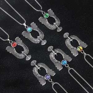 Stainless Steel Eagle Eye Pendant Necklace For Men Women Retro Gothic Punk Flying Eagle Wing Long Box Chain Jewelry Gift