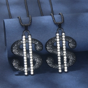 Hip Hop Dollarzeichen Anhänger Halskette Für Herren Damen Schwarz Edelstahl Kette Legierung Strass Eingelegt Street Fashion Schmuck Geschenk