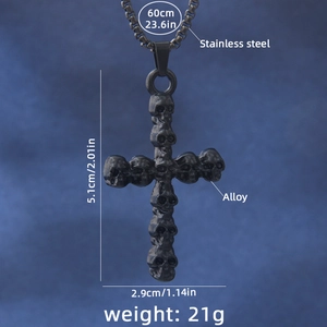 Gothic skull cross pendant necklace in vintage black finish with stainless steel chain