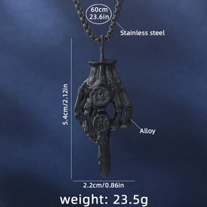Gothic skull hand middle finger pendant necklace with stainless steel chain and alloy metal