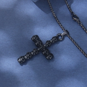 Gothic black skull cross pendant necklace with box chain in vintage punk style