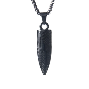 Collier pendentif balle en acier inoxydable noir mat avec texture à anneaux concentriques