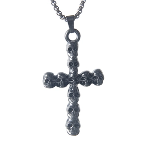Gothic skull cross pendant necklace in vintage black stainless steel with chain