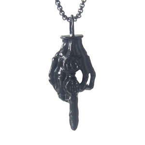 Gothic black skull hand middle finger pendant necklace with long hip hop style sweater chain