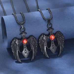 Collier Pendentif Croix Ailée Gothique Vintage Acier Inoxydable Chaîne Noire Strass Rouge Punk Hip Hop Bijoux Unisexe